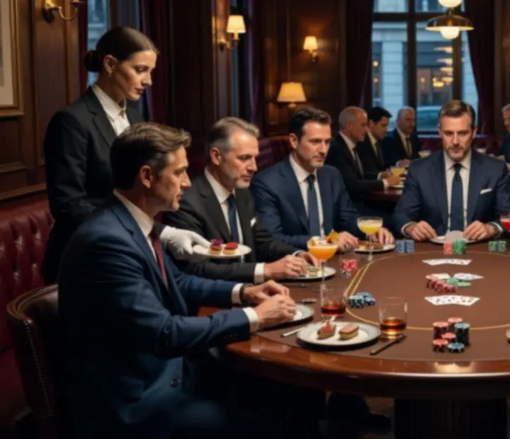 Équipe d’entreprise réunie autour de tables de poker en présentiel