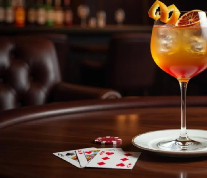 Cocktail raffiné servi sur une table de poker dans le salon de cartes Orenville