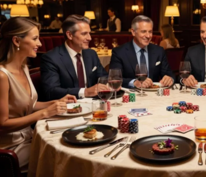 Dîner contemporain servi à une table de poker chez Orenville