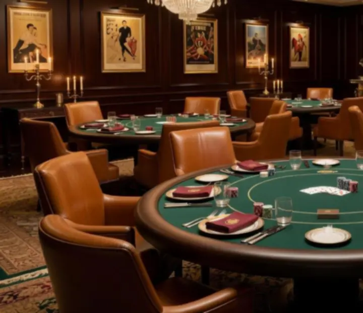 Tables de poker élégantes à côté d’une table de restaurant dressée pour un dîner à Orenville.
