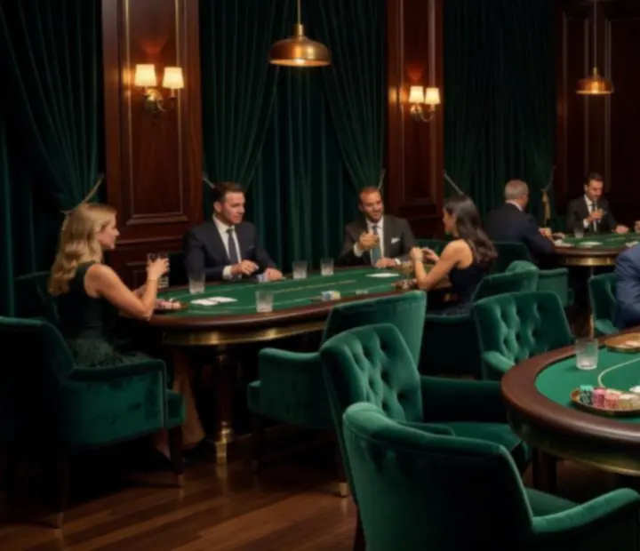 Salon de cartes Orenville privatisé avec tables de poker, fauteuils confortables et ambiance lounge
