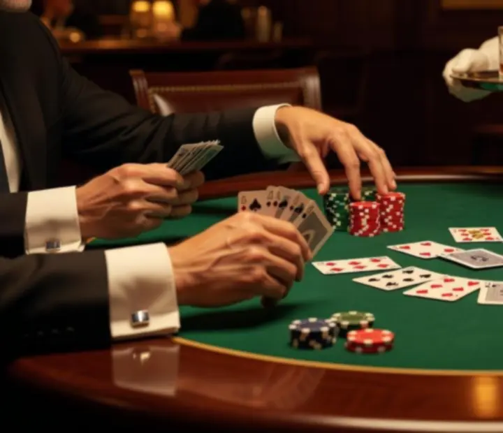 Table de poker privatisée chez Orenville avec jetons et cartes pour une soirée poker entre amis